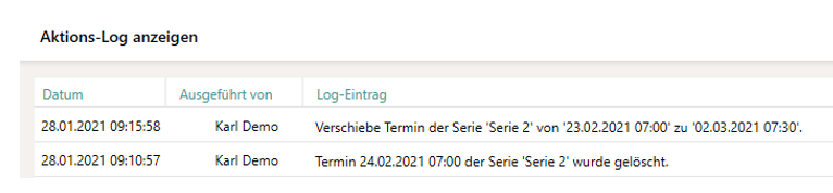 Log Eintr&auml;ge